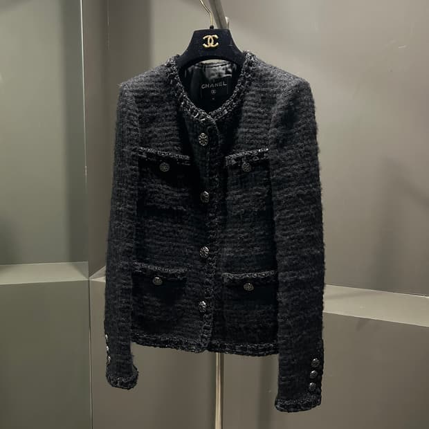 샤넬 브레이드 블랙 트위드 자켓