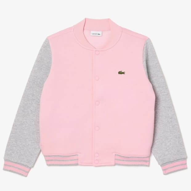 라코스테 핑크 그레이 바시티 봄버 자켓