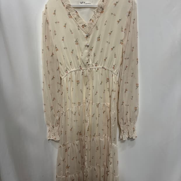 브이넥 플로럴 쉬폰 롱 원피스