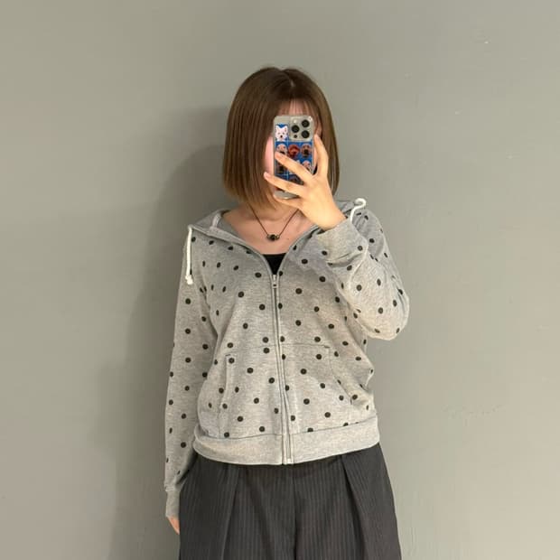 dot pattern hood zip-up