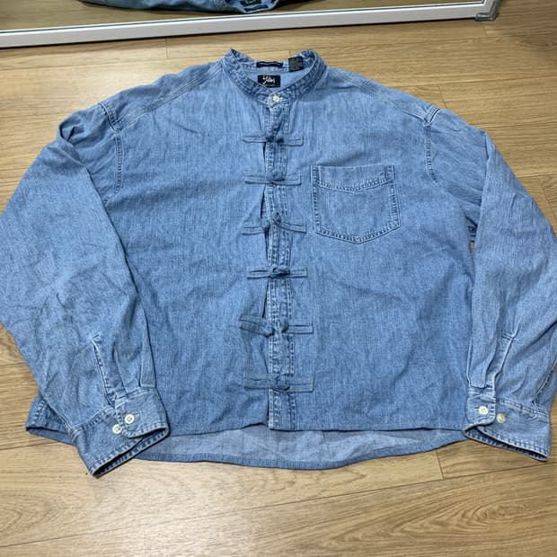 XL)Yutori 차이나 스타일 커스텀 데님셔츠