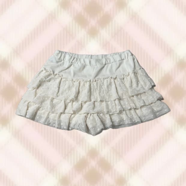 잉그니 아이보리 도트 땡땡이 큐롯 스커트 치마 라떼 히메 갸루 러블리