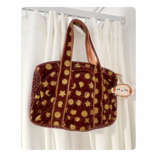 츠모리치사토 네코별 벨벳 토트백 🐒브라운