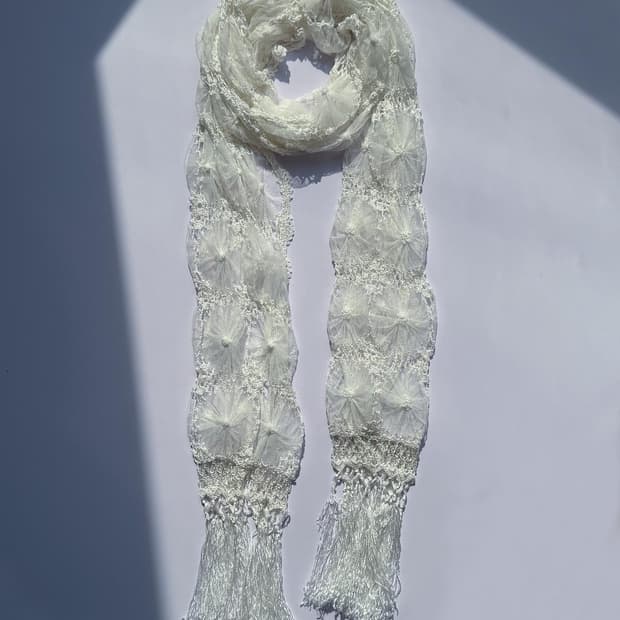 Fringed Floral Shirring Muffler 0272