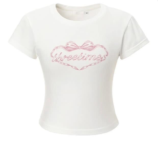 쓰리타임즈 heart ribbon tee S