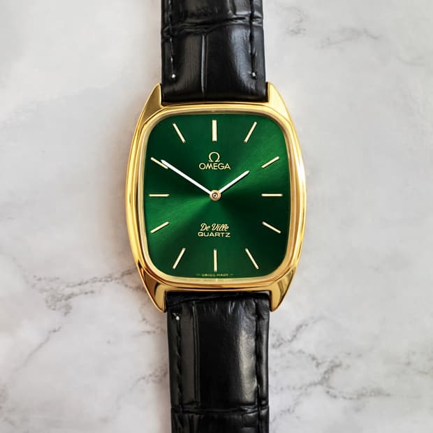 정품 오메가 드빌 쿼츠 그린 금장 빈티지 시계