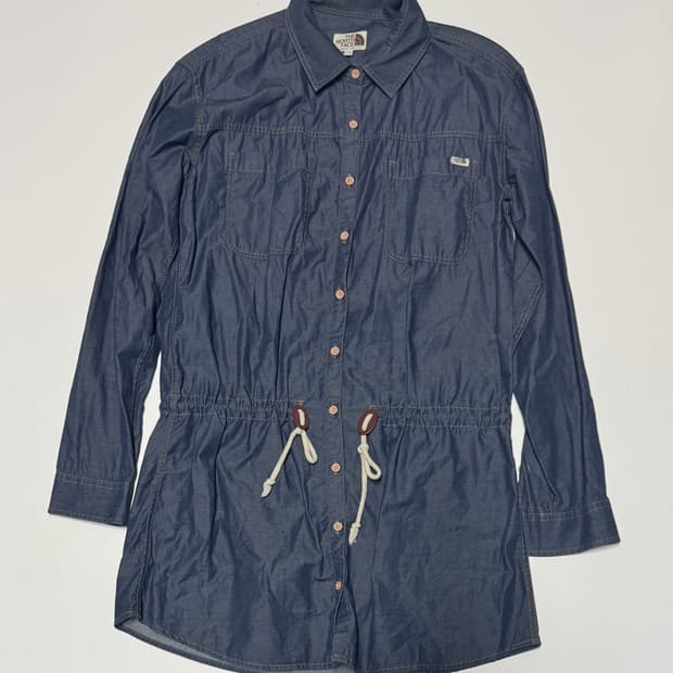 여성 노스페이스 빈티지 워싱 데님 셔츠형 원피스 S