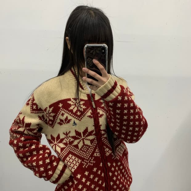 빈폴 노르딕 패턴 니트 집업