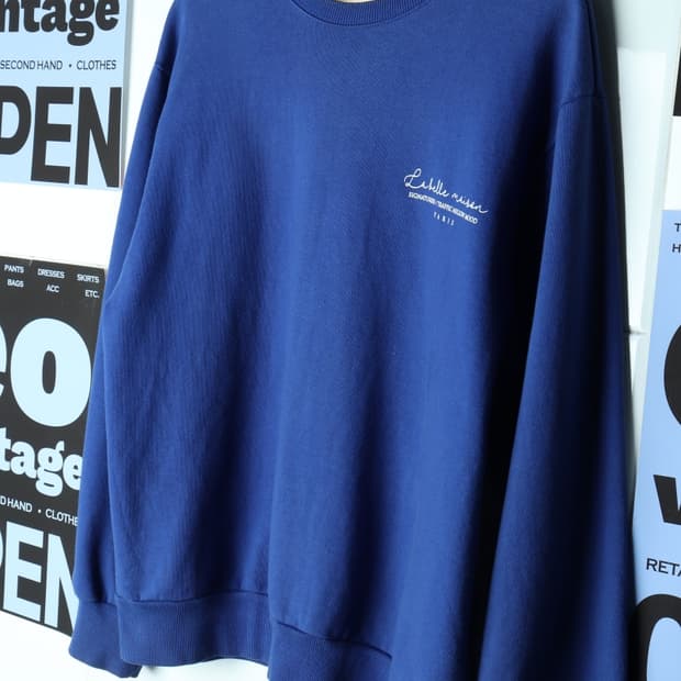 (L-2XL) 브랜드빈티지 맨투맨 티셔츠 피그먼트 블루 스트릿-7AF2