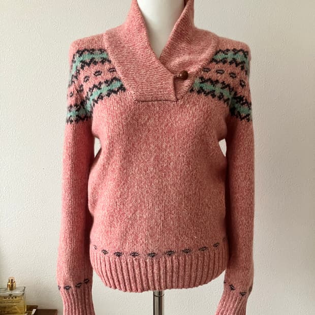 90s Wool Rich 울리치 여성 숄칼라 핑크 스웨터