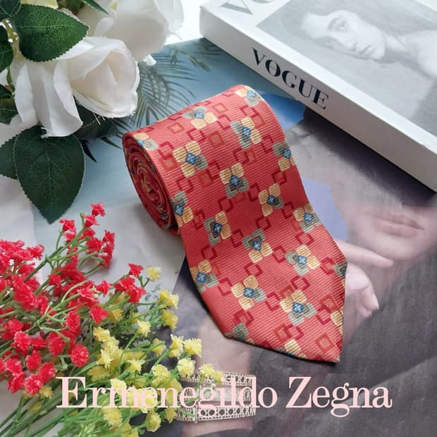 에르메네질도제냐 플라워 기하 자카드 넥타이 9.6cm A+~A등급 K31