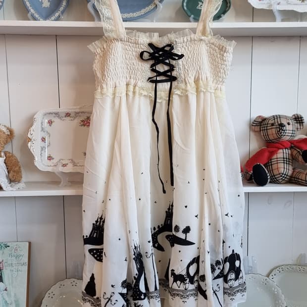 레이스 뷔스티에 원피스 블랙 프린팅