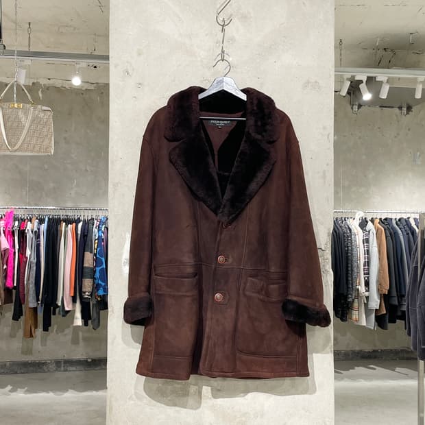 이브 생로랑 뿌르 옴므 딥 브라운 쉽 레더 스웨이드 무스탕 자켓