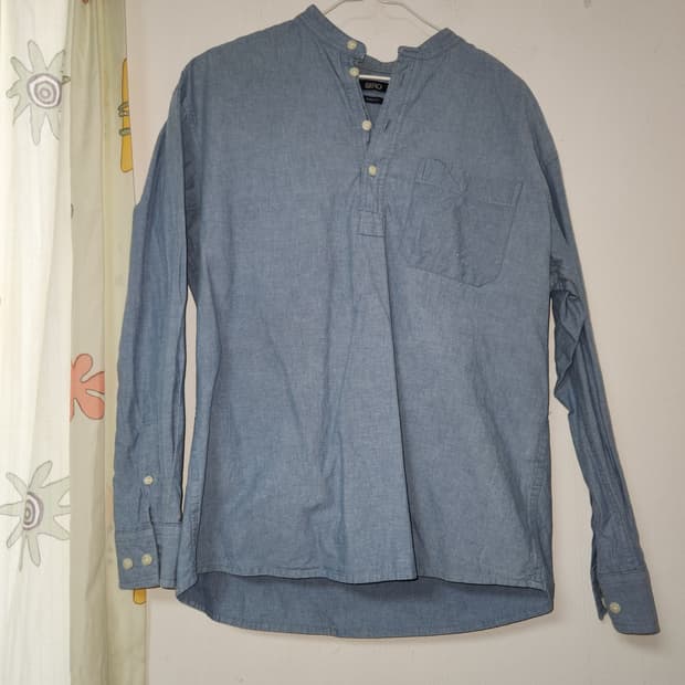 스파오 헨리넥 셔츠 블루 긴팔 M