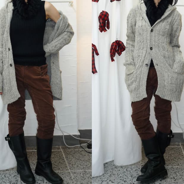 Cozy grey knit long cardigan