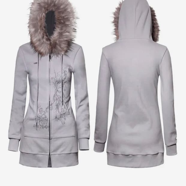 허그유어스킨 롱 퍼 후드집업 