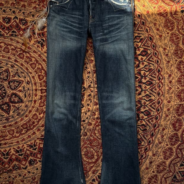 Turquoise Beaded Washed Denim Pants 0189