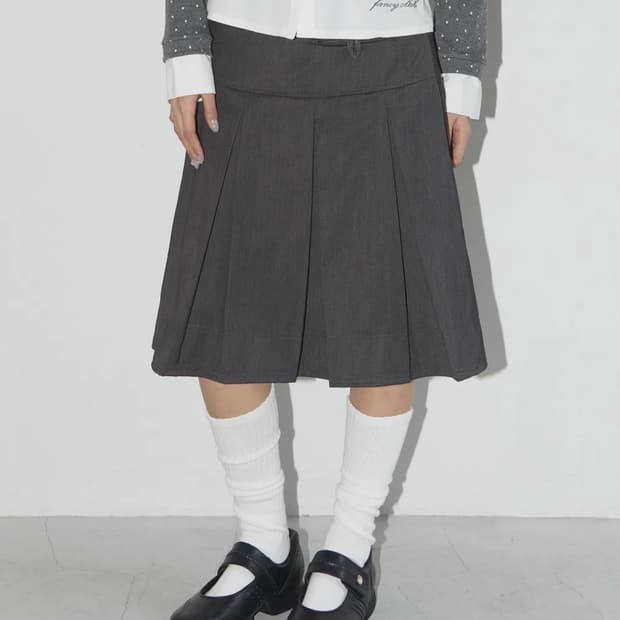 팬시클럽 플리츠 미디 스커트