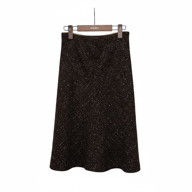 JPN VINTAGE 트위드 롱 스커트 플레어 핏 브라운