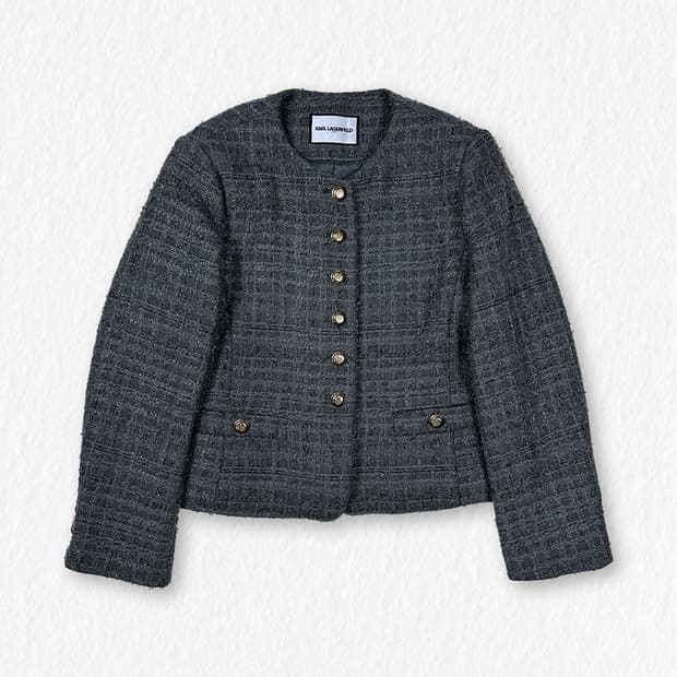 칼라거펠트 금장 트위드자켓