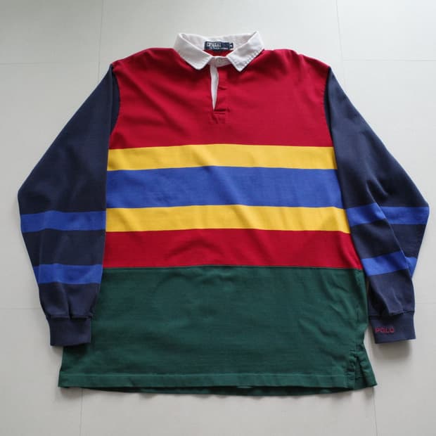 90s USA 폴로 로라이프 컬러블록 럭비셔츠 (XL) 