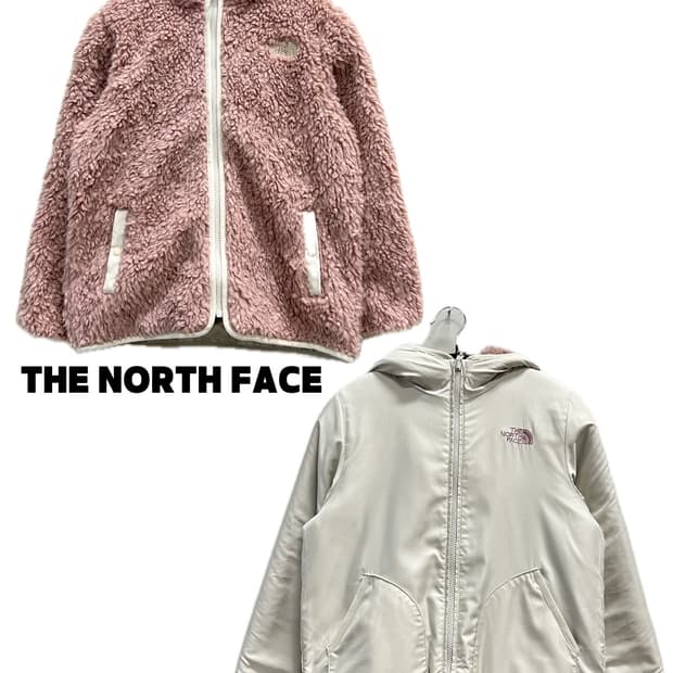 노스페이스 키즈 리버시블 양털 셰르파 후드자켓 베이비핑크