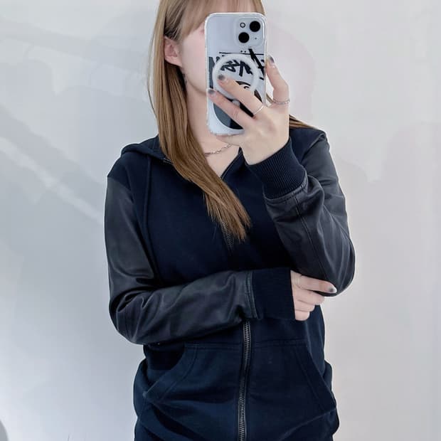 디젤 레더 슬리브 롱 후드집업