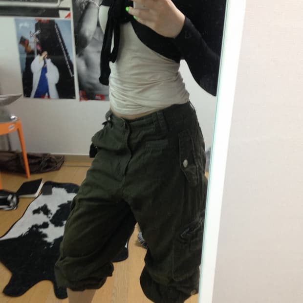 Smex 00s 빈티지 Y2K 카고 투웨이 카프리 팬츠 카키