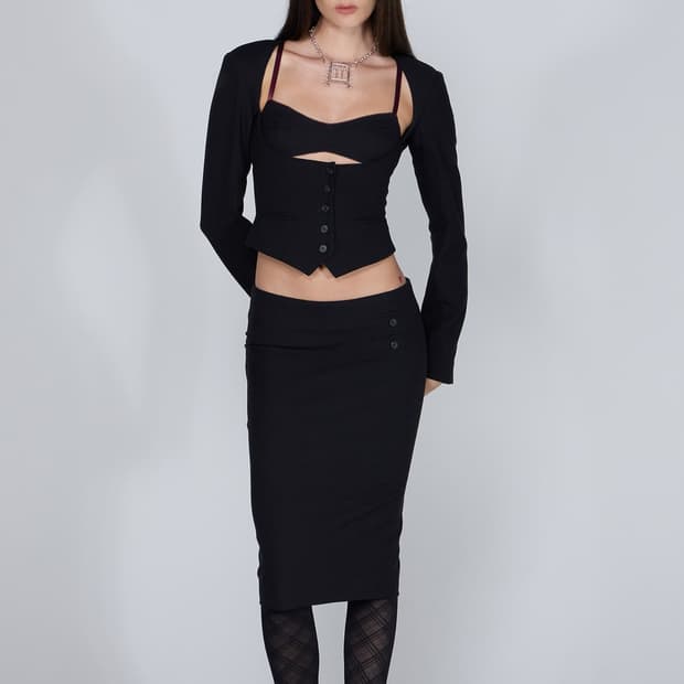 sculptor Tailored Wool Skirt Black