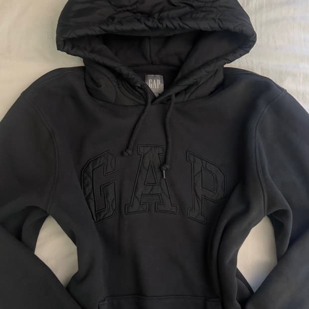 갭 블랙 퀄팅 패딩 후드티