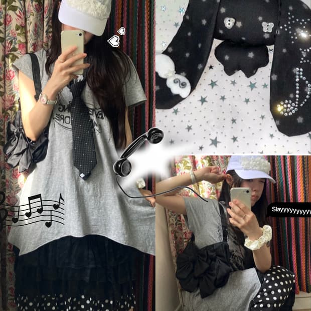 도쿄 미니멀 깜고 빈티지 코디세트 4pcs