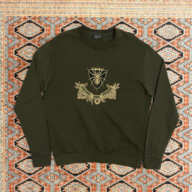 자라 맨 자수프린팅 카키 맨투맨 남성L