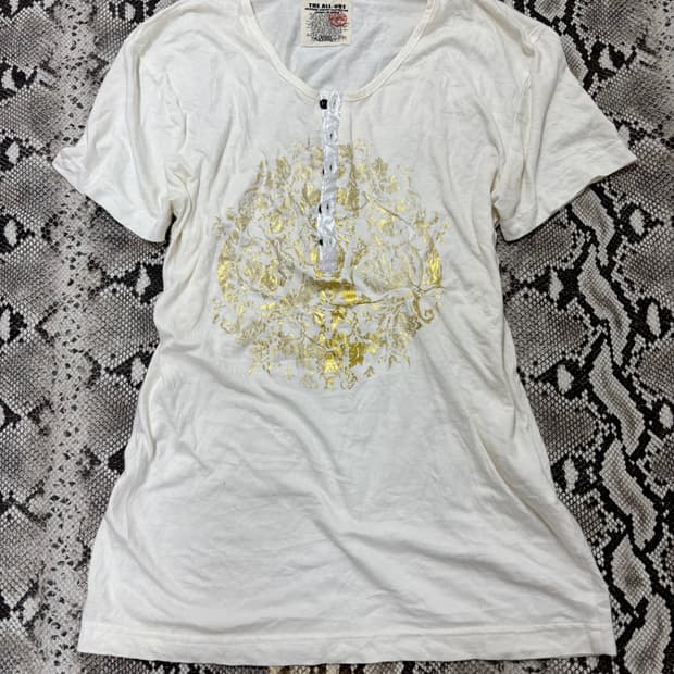 “Vintage”00’s Mood Glitter Print White T