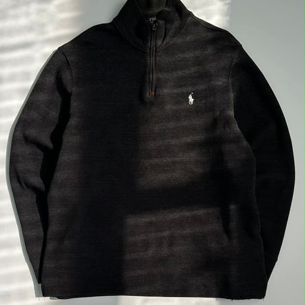 [L] 폴로 랄프로렌 차콜 그레이 코튼 니트 하프집업