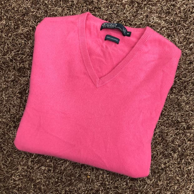 폴로 랄프로렌 핑크 캐시미어 100 브이넥 니트