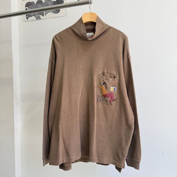 빈티지 DOLCE (Made in Japan) 자수 포켓 와플 터틀넥