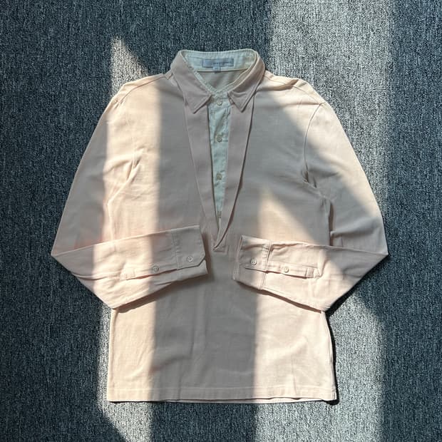 솔리드옴므 레이어드 핑크 긴팔티셔츠