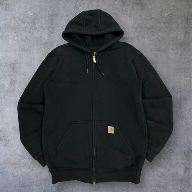 칼하트 차콜 컬러 패치 박스 로고 후드 집업