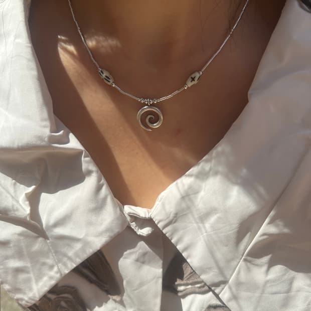Spiral Sign Cow Horn 925silver necklace