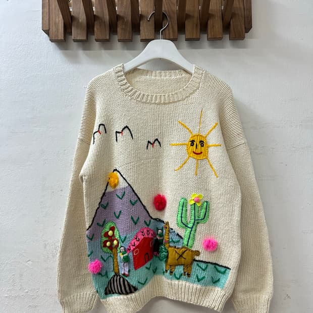핸드메이드 빈티지 자수 니트 스웨터