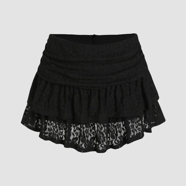 샵사이다 floral lace layered mini skirt