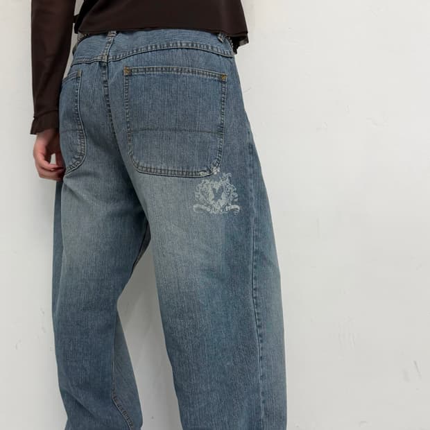 빈티지 워싱 데님 와이드 팬츠