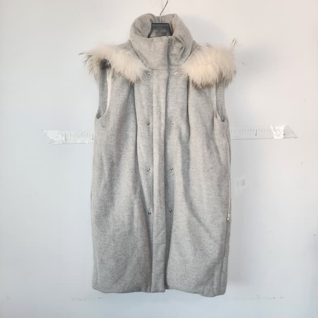 DEWL 후드 퍼 베스트 조끼 그레이