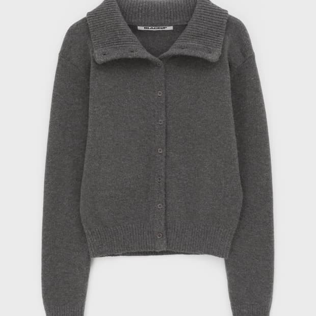 블랙업 리에토 하이넥 울 니트 가디건 멜란지 차콜⭐