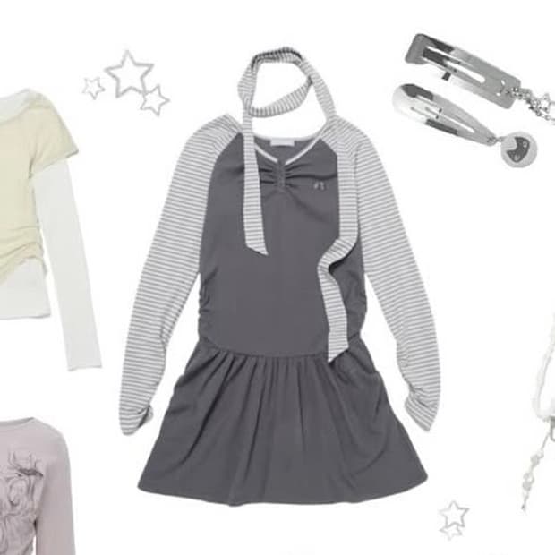 허그유어스킨 Stripe henry neck dress