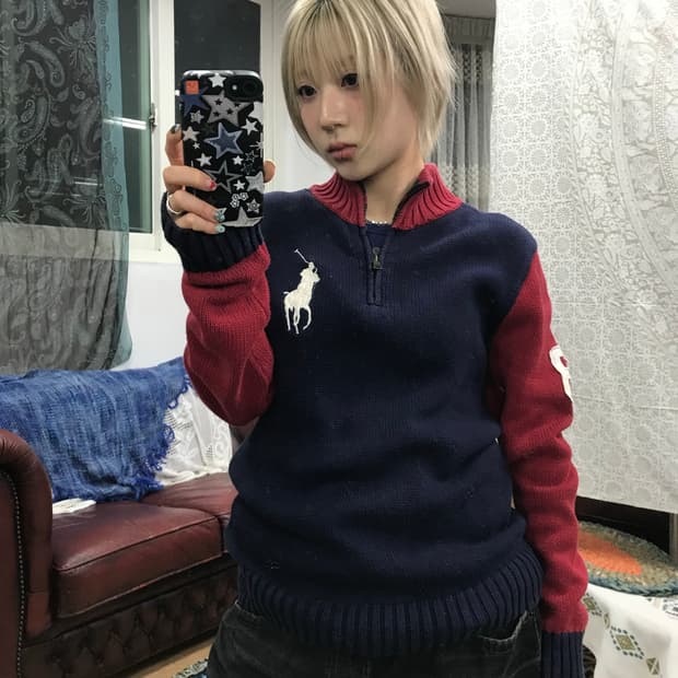 폴로 랄프로렌 빅포니 반집업 니트 