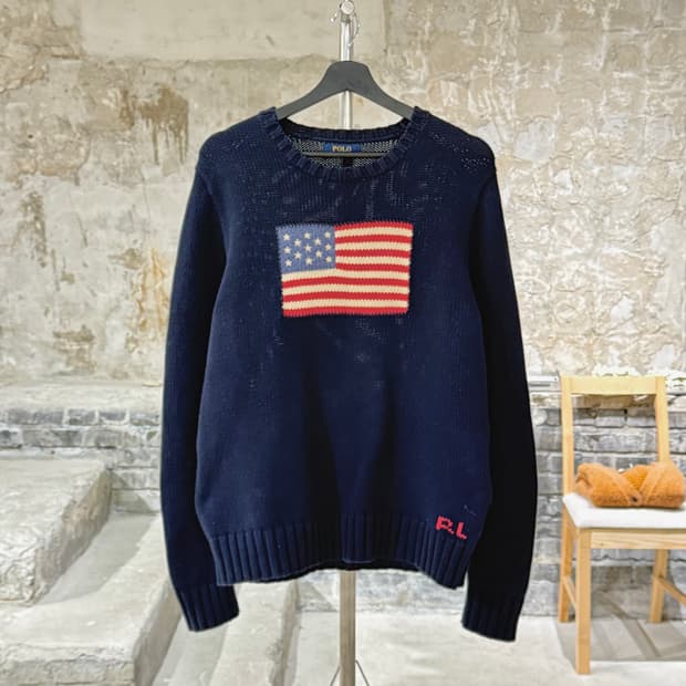 폴로 랄프로렌 딥 네이비 성조기 rl 크루넥 스웨터