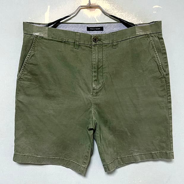 타미힐피거 남자 면 반바지 솔리드 카키 캐주얼 스판좋음 기본 XXL 36