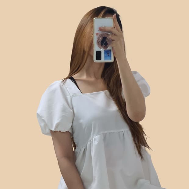 화이트 퍼프 미니 원피스
