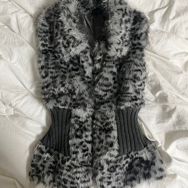 그레이 호피 퍼 조끼 오네갸루 갸루 히메갸루 